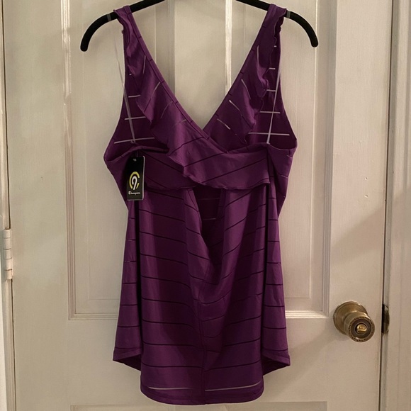 NWT C9 Champion Sheer Stripes Crisscross Back Ruffled Strap Tank Top - Picture 3 of 9